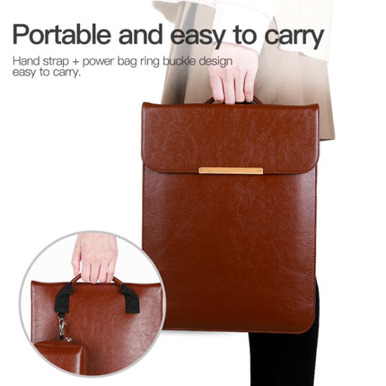 13.3 inch Laptop 2 in 1 PU Leather Sleeve Liner Bag with Mouse Storage Bag(Brown)-garmade.com