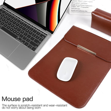 13.3 inch Laptop 2 in 1 PU Leather Sleeve Liner Bag with Mouse Storage Bag(Black)-garmade.com