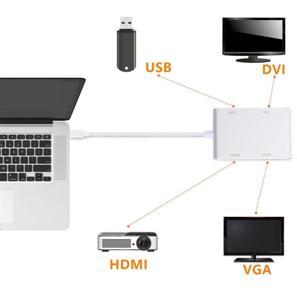 4 in 1 Hub USB-C / Type-C to VGA & DVI & HDMI & USB Adapter-garmade.com