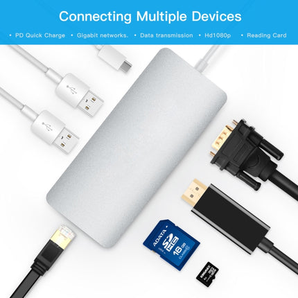 8 in 1 Hub Type-C HUB+ USB-C / Type-C to USB-C / Type-C & HDMI & SD & TF & 2 USB & VGA & Rj45 Adapter-garmade.com