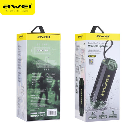 awei Y280 IPX4 Bluetooth Speaker Power Bank with Enhanced Bass, Built-in Mic, Support FM / USB / TF Card / AUX(Black)-garmade.com