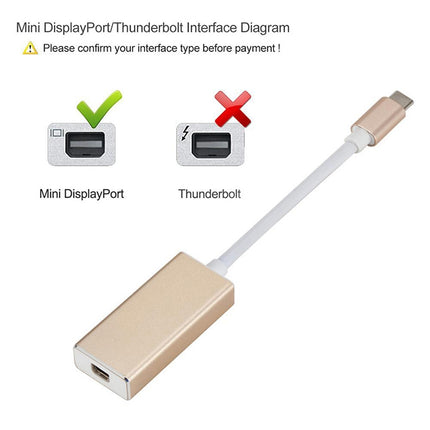 USB-C / Type-C 3.1 Male to Mini DP Female HD Converter, Length: 12cm(Gold)-garmade.com