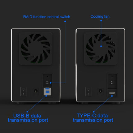 Blueendless USB-B Interface 3.5 inch 2 Bay RAID Combination Array HDD External Enclosure (AU Plug)-garmade.com