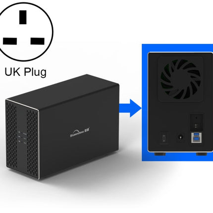 Blueendless USB-B Interface 3.5 inch 2 Bay RAID Combination Array HDD External Enclosure (UK Plug)-garmade.com