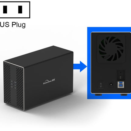 Blueendless USB-B Interface 3.5 inch 2 Bay RAID Combination Array HDD External Enclosure (US Plug)-garmade.com