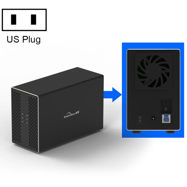 Blueendless USB-B Interface 3.5 inch 2 Bay RAID Combination Array HDD External Enclosure (US Plug)-garmade.com