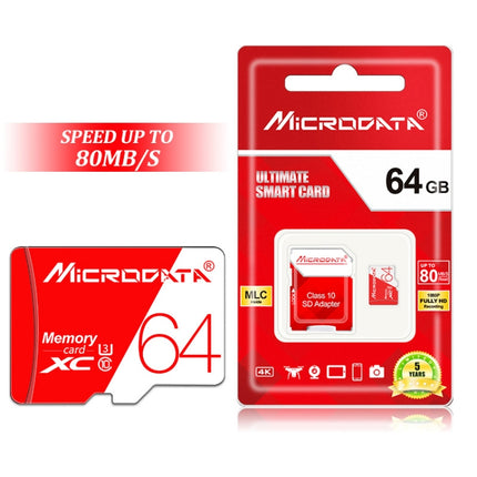 MICRODATA 64GB High Speed U3 Red and White TF(Micro SD) Memory Card-garmade.com