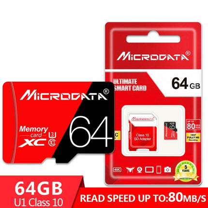 MICRODATA 64GB High Speed U3 Red and Black TF(Micro SD) Memory Card-garmade.com