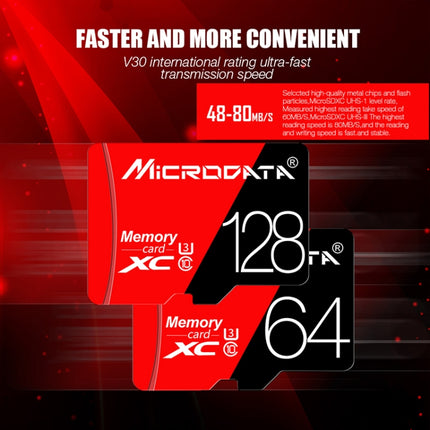 MICRODATA 64GB High Speed U3 Red and Black TF(Micro SD) Memory Card-garmade.com
