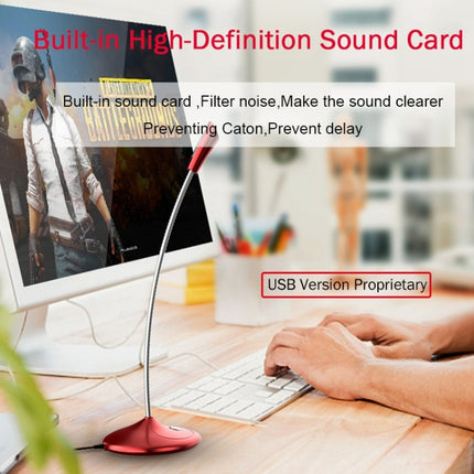 BK Desktop Gooseneck Adjustable USB Wired Audio Microphone, Built-in Sound Card, Compatible with PC / Mac for Live Broadcast, Show, KTV, etc.(Red)-garmade.com