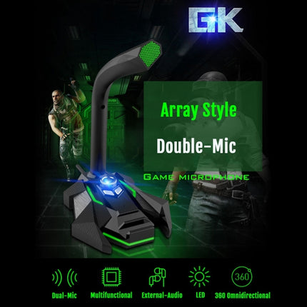 GK Desktop Omnidirectional USB Wired Dual Mic Condenser Microphone, Built-in Sound Card, Compatible with PC / Mac for Live Broadcast, Show, KTV, etc.-garmade.com