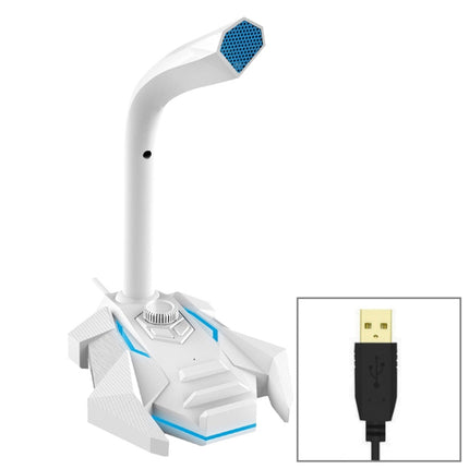 GK Desktop Omnidirectional USB Wired Dual Mic Condenser Microphone, Built-in Sound Card, Compatible with PC / Mac for Live Broadcast, Show, KTV, etc.(White + Blue)-garmade.com