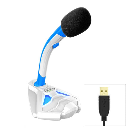 K1 Desktop Omnidirectional USB Wired Mic Condenser Microphone with Phone Holder, Compatible with PC / Mac for Live Broadcast, Show, KTV, etc(White + Blue)-garmade.com