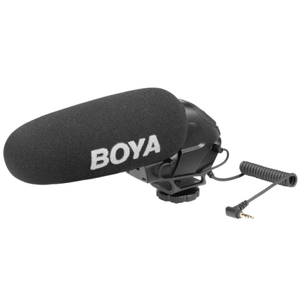 BOYA BY-BM3031 Shotgun Super-cardioid Condenser Broadcast Microphone with Windshield for Canon / Nikon / Sony DSLR Cameras(Black)-garmade.com