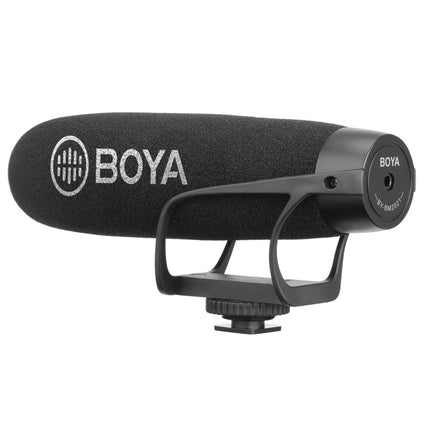 BOYA BY-BM2021 Shotgun Super-Cardioid Condenser Broadcast Microphone with Windshield for Canon / Nikon / Sony DSLR Cameras, Smartphones (Black)-garmade.com