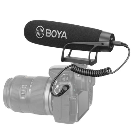 BOYA BY-BM2021 Shotgun Super-Cardioid Condenser Broadcast Microphone with Windshield for Canon / Nikon / Sony DSLR Cameras, Smartphones (Black)-garmade.com