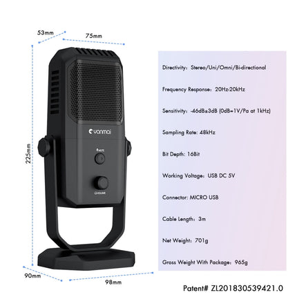 Yanmai SF-900 Multi-function Four Directivity Studio Recording Condenser Microphone with Desktop Stand(Black)-garmade.com