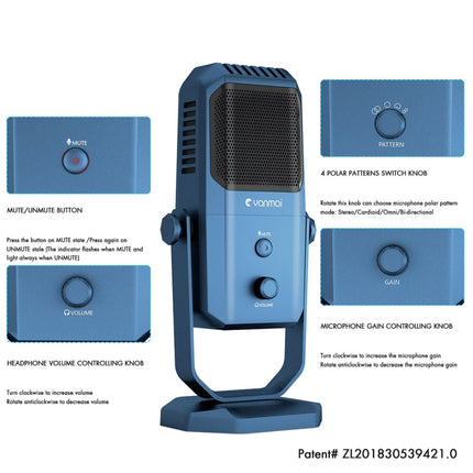 Yanmai SF-900 Multi-function Four Directivity Studio Recording Condenser Microphone with Desktop Stand(Black)-garmade.com