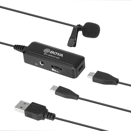 BOYA BY-DM10 UC USB-C / Type-C Plug Broadcast Lavalier Microphone with Windscreen, Cable Length: 6m (Black)-garmade.com