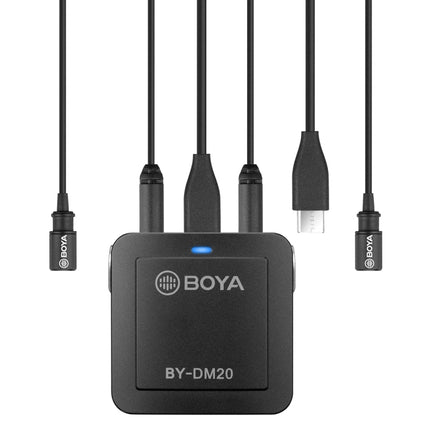 BOYA BY-DM20 Dual-Channel Recording Lavalier Microphone for iPhone / Android(Type-C) / Laptop(Black)-garmade.com