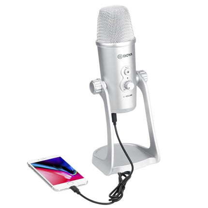 BOYA BY-PM700SP Four Directivity USB Studio Recording Condenser Microphone with Desktop Stand(Silver)-garmade.com