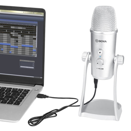 BOYA BY-PM700SP Four Directivity USB Studio Recording Condenser Microphone with Desktop Stand(Silver)-garmade.com