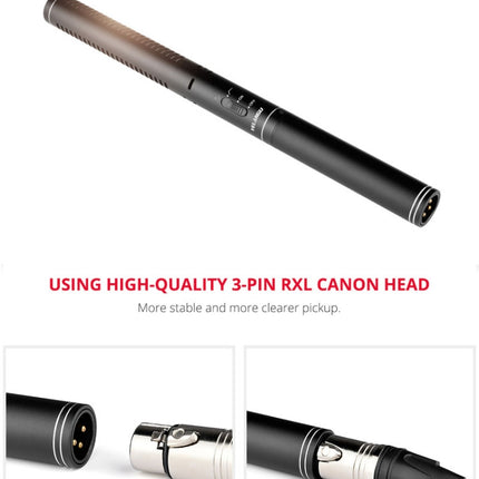 YELANGU YLG9933A MIC07 Professional Interview Condenser Video Shotgun Microphone with 6.5mm Audio Adapter & 3.5mm RXL Audio Cable(Black)-garmade.com