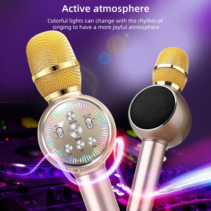 K2 Bluetooth 5.0 Karaoke Live Colorful Lights Wireless Bluetooth Microphone (Gold)-garmade.com