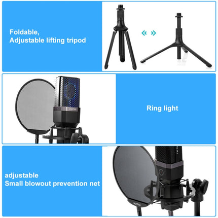 Yanmai X1 4 in 1 Foldable Lifting Professional Desktop Live Broadcast Cardioid Pointing Condenser Recording Microphone Set with Blowout Net & Shockproof Mount & 1.8m USB-C / Type-C Cable-garmade.com