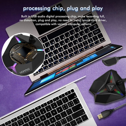 Yanmai G35 Adjustable Angle Omnidirectional Capacitive Gaming Microphone with RGB Colorful Lighting & Pluggable USB Cable, Cable Length: 1.35m-garmade.com
