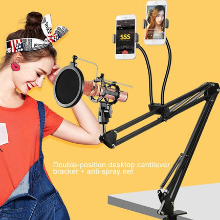 Dual Mobile Phone K Song Bracket 360 Degree Direction Cantilever Multifunctional Lazy Microphone Live Broadcast Bracket-garmade.com