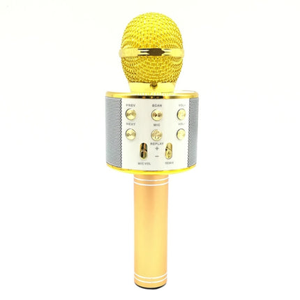 WS-858 Metal High Sound Quality Handheld KTV Karaoke Recording Bluetooth Wireless Microphone, for Notebook, PC, Speaker, Headphone, iPad, iPhone, Galaxy, Huawei, Xiaomi, LG, HTC and Other Smart Phones(Gold)-garmade.com