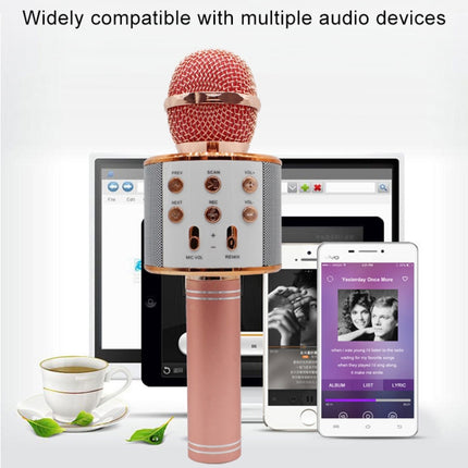 WS-858 Metal High Sound Quality Handheld KTV Karaoke Recording Bluetooth Wireless Microphone, for Notebook, PC, Speaker, Headphone, iPad, iPhone, Galaxy, Huawei, Xiaomi, LG, HTC and Other Smart Phones(Rose Gold)-garmade.com