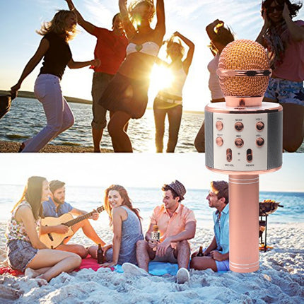 WS-858 Metal High Sound Quality Handheld KTV Karaoke Recording Bluetooth Wireless Microphone, for Notebook, PC, Speaker, Headphone, iPad, iPhone, Galaxy, Huawei, Xiaomi, LG, HTC and Other Smart Phones(Rose Gold)-garmade.com