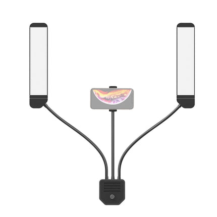 RK39 Portable Tri-color Adjustable Brightness Double Arms Fill Light with Phone Clip(Black)-garmade.com