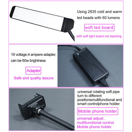 RK39 Portable Tri-color Adjustable Brightness Double Arms Fill Light with Phone Clip(Black)-garmade.com