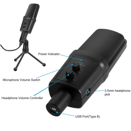 Yanmai SF-970 Professional Condenser Sound Recording Microphone with Tripod Holder & USB Cable , Cable Length: 1.8m(Black)-garmade.com