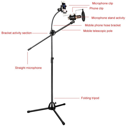 RODD NB-108 Karaoke Phone Microphone Tripod Scissor Arm Stand Holder, For Studio Recording, Live Broadcast, Live Show, KTV, etc.-garmade.com