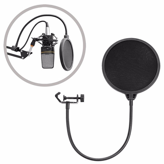 Double-layer Recording Microphone Studio Wind Screen Pop Filter Mask Shield with Clip Stabilizing Arm, For Studio Recording, Live Broadcast, Live Show, KTV, etc(Black)-garmade.com