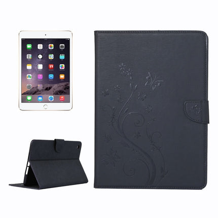 For iPad mini 3 Pressed Flowers Butterfly Pattern Horizontal Flip PU Leather Case with Magnetic Buckle & Holder & Card Slots & Wallet(Black)-garmade.com
