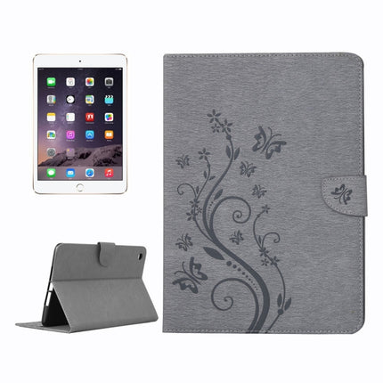 For iPad mini 3 Pressed Flowers Butterfly Pattern Horizontal Flip PU Leather Case with Magnetic Buckle & Holder & Card Slots & Wallet(Grey)-garmade.com