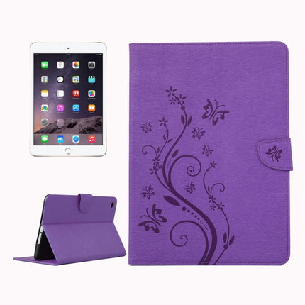 For iPad mini 3 Pressed Flowers Butterfly Pattern Horizontal Flip PU Leather Case with Magnetic Buckle & Holder & Card Slots & Wallet(Purple)-garmade.com