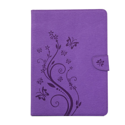 For iPad mini 3 Pressed Flowers Butterfly Pattern Horizontal Flip PU Leather Case with Magnetic Buckle & Holder & Card Slots & Wallet(Purple)-garmade.com