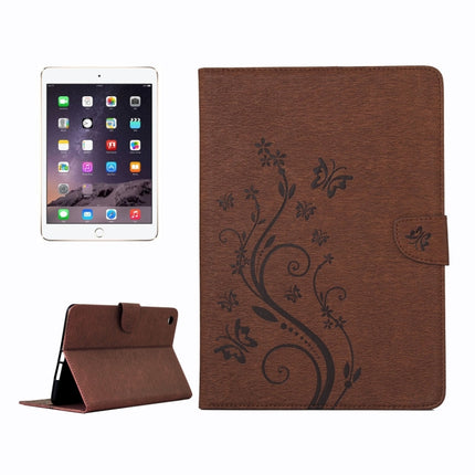 For iPad mini 3 Pressed Flowers Butterfly Pattern Horizontal Flip PU Leather Case with Magnetic Buckle & Holder & Card Slots & Wallet(Brown)-garmade.com