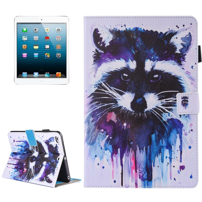 For iPad mini 4 / 3 / 2 / 1 Painting Colorful Raccoon Pattern Horizontal Flip Leather Case with Holder & Wallet & Card Slots & Pen Slot-garmade.com