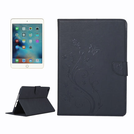For iPad mini 4 Pressed Flowers Butterfly Pattern Horizontal Flip PU Leather Case with Magnetic Buckle & Holder & Card Slots & Wallet(Black)-garmade.com