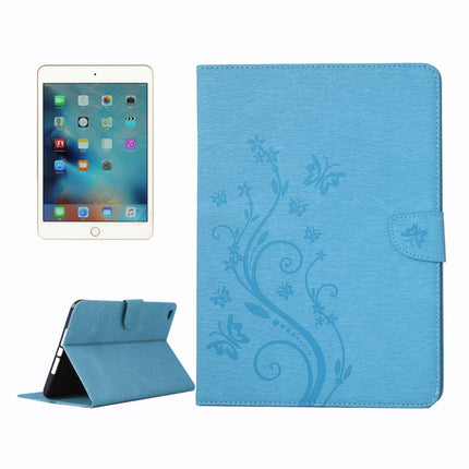 For iPad mini 4 Pressed Flowers Butterfly Pattern Horizontal Flip PU Leather Case with Magnetic Buckle & Holder & Card Slots & Wallet(Blue)-garmade.com