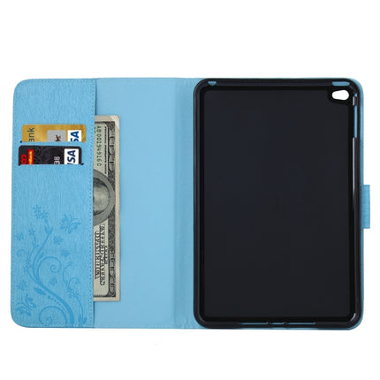 For iPad mini 4 Pressed Flowers Butterfly Pattern Horizontal Flip PU Leather Case with Magnetic Buckle & Holder & Card Slots & Wallet(Blue)-garmade.com