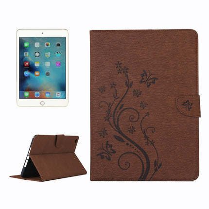 For iPad mini 4 Pressed Flowers Butterfly Pattern Horizontal Flip PU Leather Case with Magnetic Buckle & Holder & Card Slots & Wallet(Brown)-garmade.com