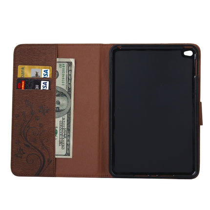 For iPad mini 4 Pressed Flowers Butterfly Pattern Horizontal Flip PU Leather Case with Magnetic Buckle & Holder & Card Slots & Wallet(Brown)-garmade.com